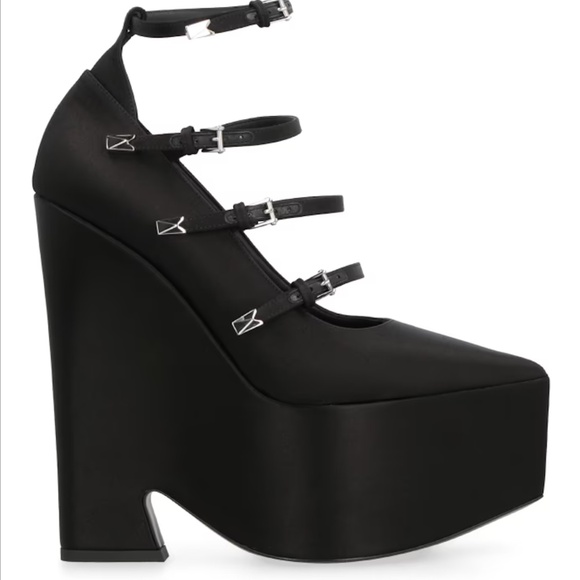 Versace Shoes - Versace Tempest Satin Platform Pumps - Black, IT 37.5